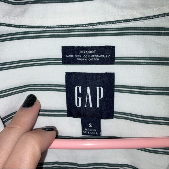 Gap 100% Cotton Big Shirt Green and White Stripe Button Down Small - Picture 3 of 8